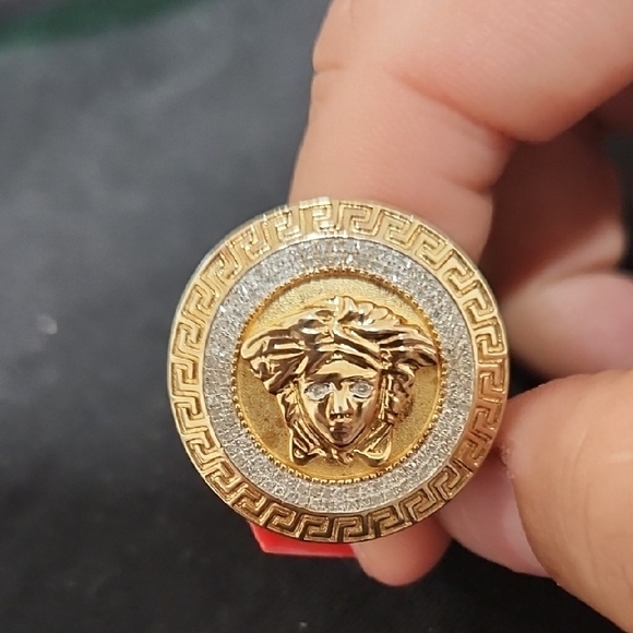 Men's Medusa Head Ring 0.30ctw Real Diamonds Gold Plated Statement Piece - Picture 1 of 3